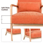 Sillón tapizado de estilo moderno de mediados de siglo con estructura de madera maciza y cojín lumbar