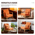 Sillón tapizado de estilo moderno de mediados de siglo con estructura de madera maciza y cojín lumbar