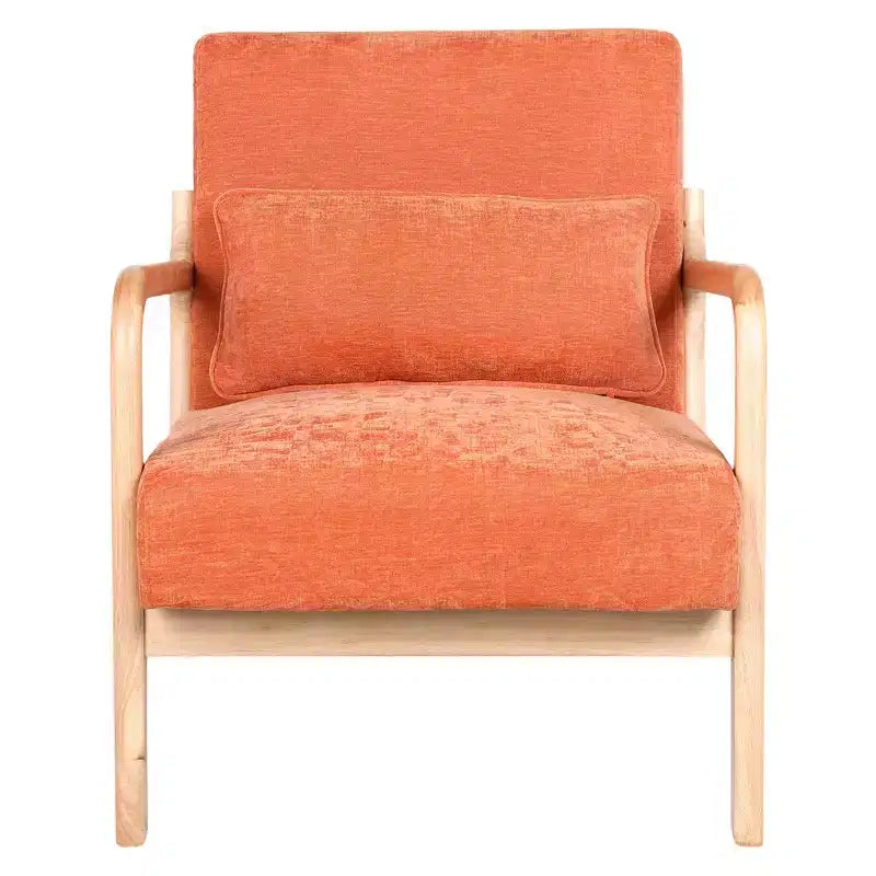 Sillón tapizado de estilo moderno de mediados de siglo con estructura de madera maciza y cojín lumbar