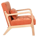 Sillón tapizado de estilo moderno de mediados de siglo con estructura de madera maciza y cojín lumbar