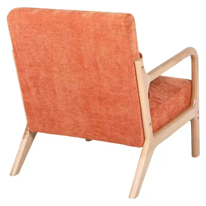 Sillón tapizado de estilo moderno de mediados de siglo con estructura de madera maciza y cojín lumbar