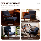 Sillón tapizado de estilo moderno de mediados de siglo con estructura de madera maciza y cojín lumbar