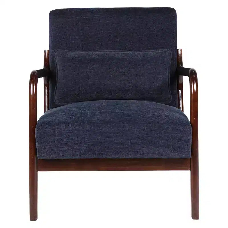 Sillón tapizado de estilo moderno de mediados de siglo con estructura de madera maciza y cojín lumbar
