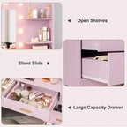 Tocador moderno con espejo - 8 cajones grandes, estantes de 2 niveles, organizador de maquillaje para dormitorio, elegante mesa de tocador para decoración del hogar