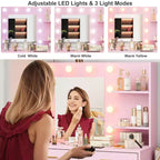 Tocador moderno con espejo - 8 cajones grandes, estantes de 2 niveles, organizador de maquillaje para dormitorio, elegante mesa de tocador para decoración del hogar