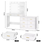 Tocador moderno con espejo - 8 cajones grandes, estantes de 2 niveles, organizador de maquillaje para dormitorio, elegante mesa de tocador para decoración del hogar