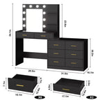 Tocador moderno con espejo - 8 cajones grandes, estantes de 2 niveles, organizador de maquillaje para dormitorio, elegante mesa de tocador para decoración del hogar