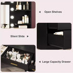 Tocador moderno con espejo - 8 cajones grandes, estantes de 2 niveles, organizador de maquillaje para dormitorio, elegante mesa de tocador para decoración del hogar