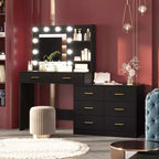 Tocador moderno con espejo - 8 cajones grandes, estantes de 2 niveles, organizador de maquillaje para dormitorio, elegante mesa de tocador para decoración del hogar