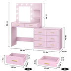 Tocador moderno con espejo - 8 cajones grandes, estantes de 2 niveles, organizador de maquillaje para dormitorio, elegante mesa de tocador para decoración del hogar