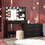 Modern Vanity Desk with Mirror - 8 Large Storage Drawers, 2-Tier Shelves, Makeup Organizer for Bedroom, Elegant Dressing Table for Home Decor