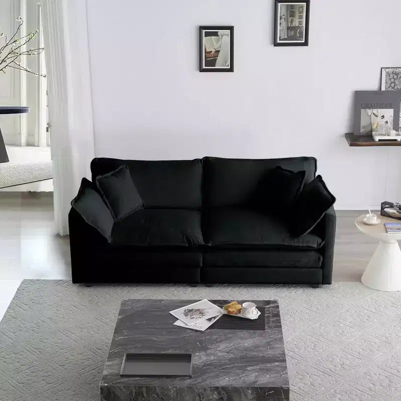 MAYEERTY Modern Loveseat Sofa Upholstered Large Size Deep 2 Seat with 4 Pillows for Living Room Black