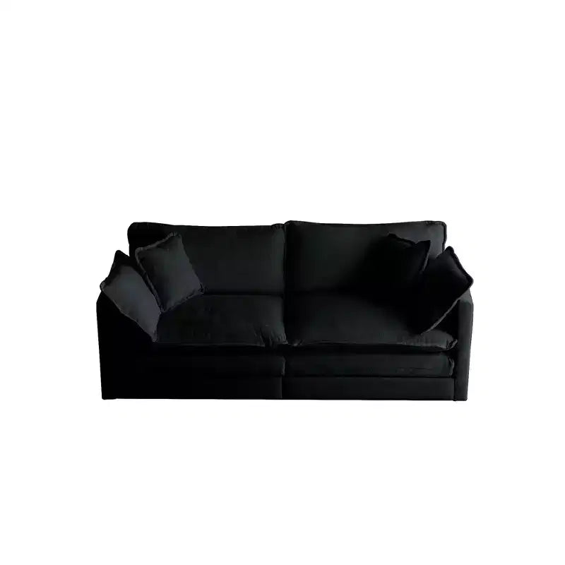 Sofá moderno de dos plazas tapizado grande y profundo de 2 asientos con 4 almohadas para sala de estar, color negro