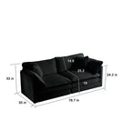Sofá moderno de dos plazas tapizado grande y profundo de 2 asientos con 4 almohadas para sala de estar, color negro