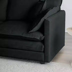 Sofá moderno de dos plazas tapizado grande y profundo de 2 asientos con 4 almohadas para sala de estar, color negro
