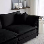 Sofá moderno de dos plazas tapizado grande y profundo de 2 asientos con 4 almohadas para sala de estar, color negro