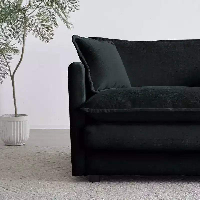 Sofá moderno de dos plazas tapizado grande y profundo de 2 asientos con 4 almohadas para sala de estar, color negro