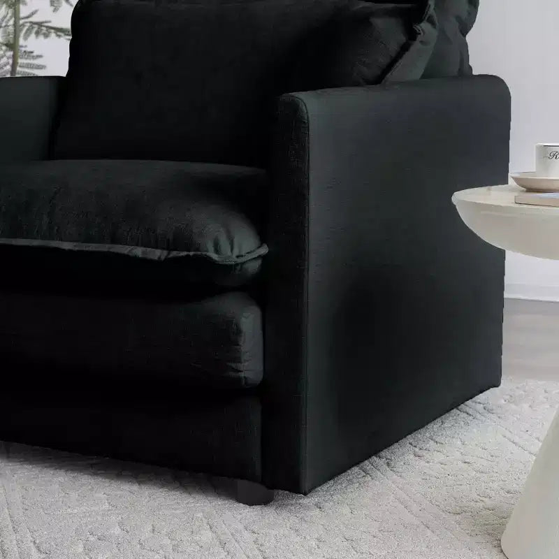 Sofá moderno de dos plazas tapizado grande y profundo de 2 asientos con 4 almohadas para sala de estar, color negro