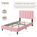 Estructura de cama individual con cabecero ajustable - Cama de plataforma tapizada en lino con soporte de listones de madera