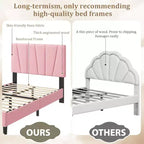 Estructura de cama individual con cabecero ajustable - Cama de plataforma tapizada en lino con soporte de listones de madera