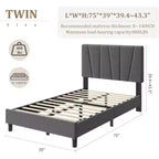 Estructura de cama individual con cabecero ajustable - Cama de plataforma tapizada en lino con soporte de listones de madera
