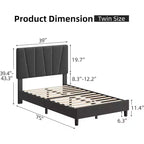 Estructura de cama individual con cabecero ajustable - Cama de plataforma tapizada en lino con soporte de listones de madera
