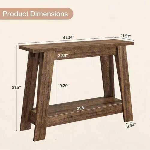 Mesa de entrada rústica de 105 cm, consola estrecha de 2 niveles