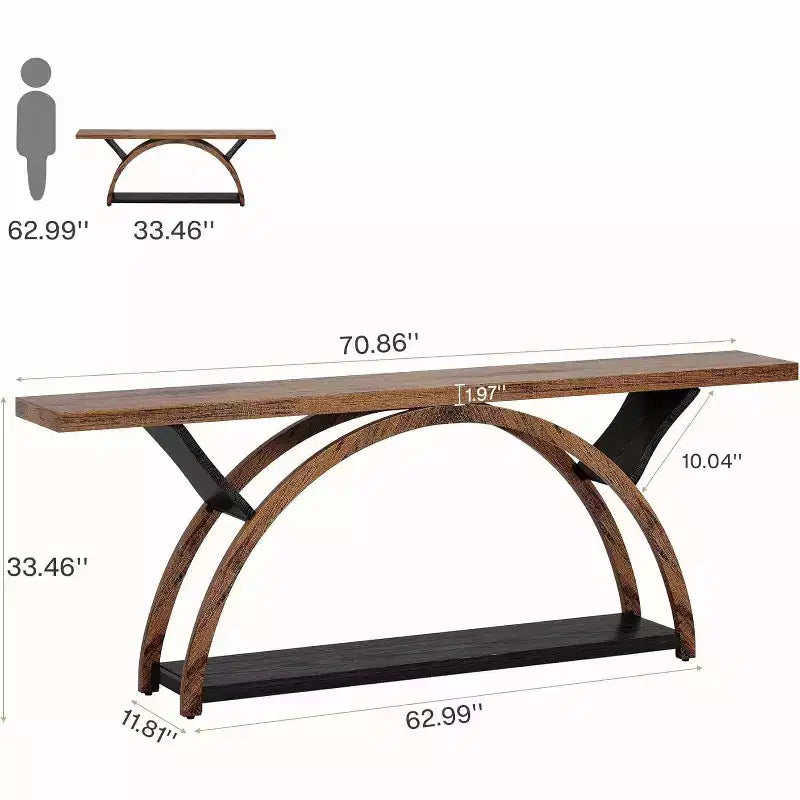 Mesa Consola de 70.87 Pulgadas, Mesa de Sofá Industrial con Estantes de Almacenamiento de 2 Niveles