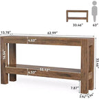 Mesa de Entrada de Madera de 63 Pulgadas, Mesa Consola Estrecha Larga Estilo Rústico con Estantes de 2 Niveles