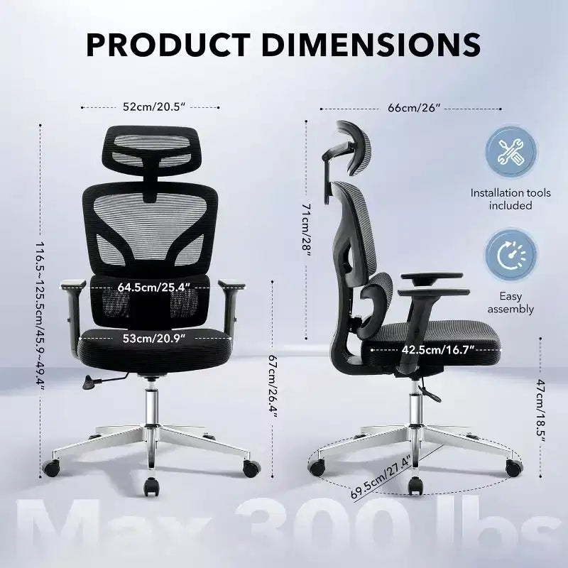 Silla de oficina ergonómica con soporte lumbar ajustable, silla de escritorio/gaming de respaldo alto con reposabrazos 3D, reposacabezas y ruedas giratorias, cómoda silla de malla