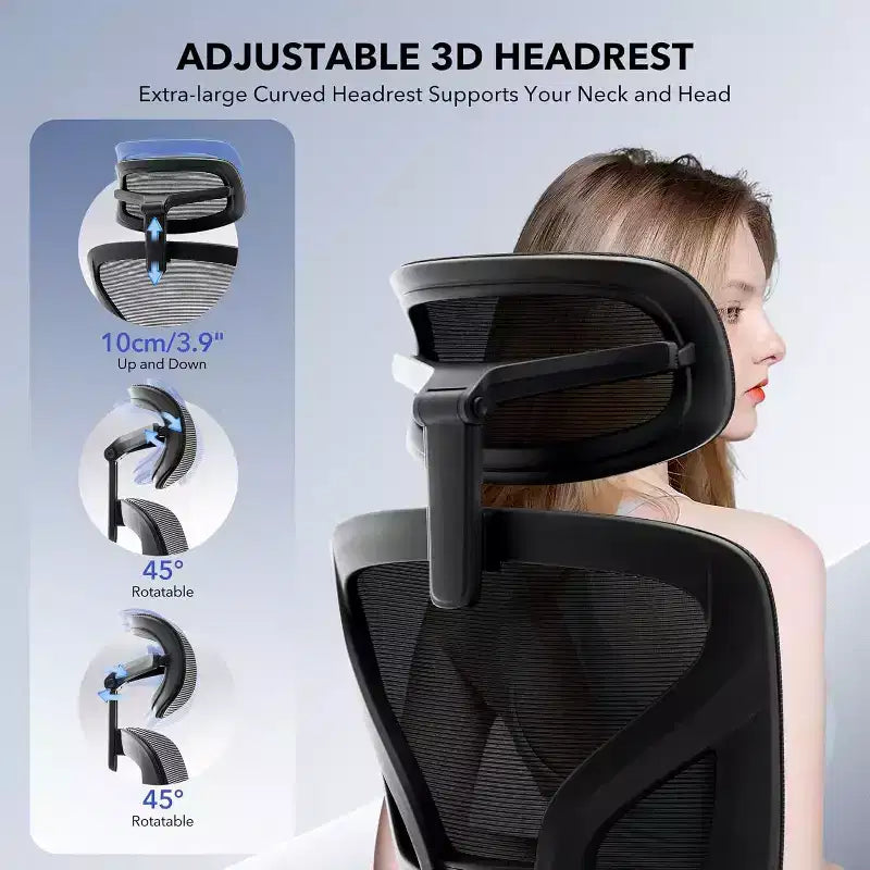 Silla de oficina ergonómica con soporte lumbar ajustable, silla de escritorio/gaming de respaldo alto con reposabrazos 3D, reposacabezas y ruedas giratorias, cómoda silla de malla