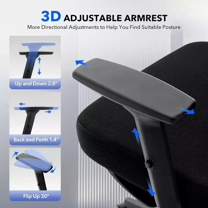 Silla de oficina ergonómica con soporte lumbar ajustable, silla de escritorio/gaming de respaldo alto con reposabrazos 3D, reposacabezas y ruedas giratorias, cómoda silla de malla
