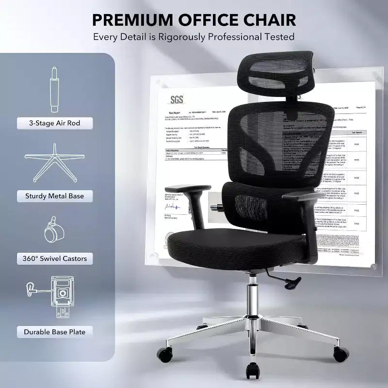 Silla de oficina ergonómica con soporte lumbar ajustable, silla de escritorio/gaming de respaldo alto con reposabrazos 3D, reposacabezas y ruedas giratorias, cómoda silla de malla