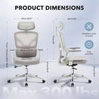 Silla de oficina ergonómica con soporte lumbar ajustable, silla de escritorio/gaming de respaldo alto con reposabrazos 3D, reposacabezas y ruedas giratorias, cómoda silla de malla