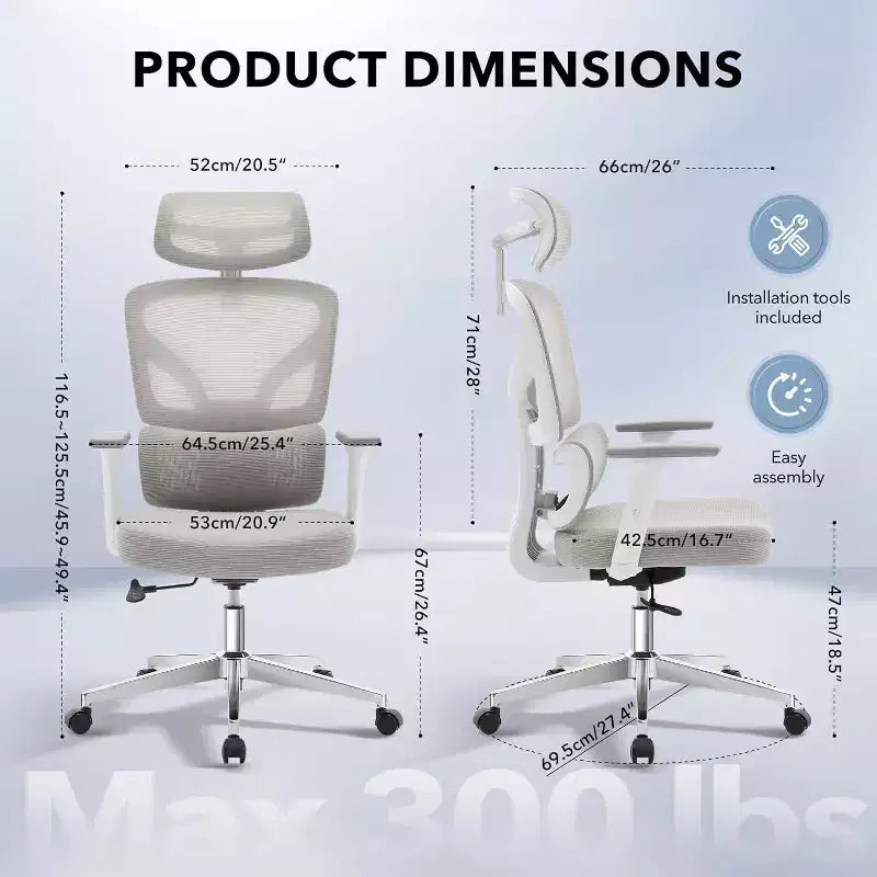Silla de oficina ergonómica con soporte lumbar ajustable, silla de escritorio/gaming de respaldo alto con reposabrazos 3D, reposacabezas y ruedas giratorias, cómoda silla de malla