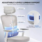Silla de oficina ergonómica con soporte lumbar ajustable, silla de escritorio/gaming de respaldo alto con reposabrazos 3D, reposacabezas y ruedas giratorias, cómoda silla de malla