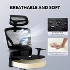 Silla de oficina ergonómica con soporte lumbar ajustable, silla de escritorio/gaming de respaldo alto con reposabrazos 3D, reposacabezas y ruedas giratorias, cómoda silla de malla