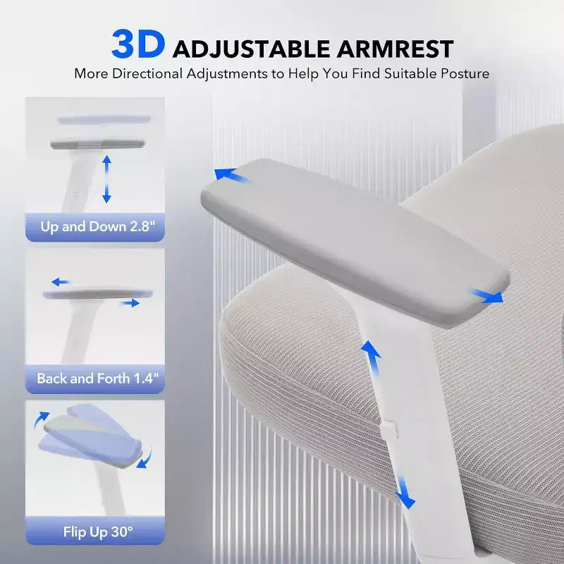 Silla de oficina ergonómica con soporte lumbar ajustable, silla de escritorio/gaming de respaldo alto con reposabrazos 3D, reposacabezas y ruedas giratorias, cómoda silla de malla