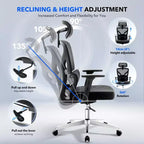 Silla de oficina ergonómica con soporte lumbar ajustable, silla de escritorio/gaming de respaldo alto con reposabrazos 3D, reposacabezas y ruedas giratorias, cómoda silla de malla