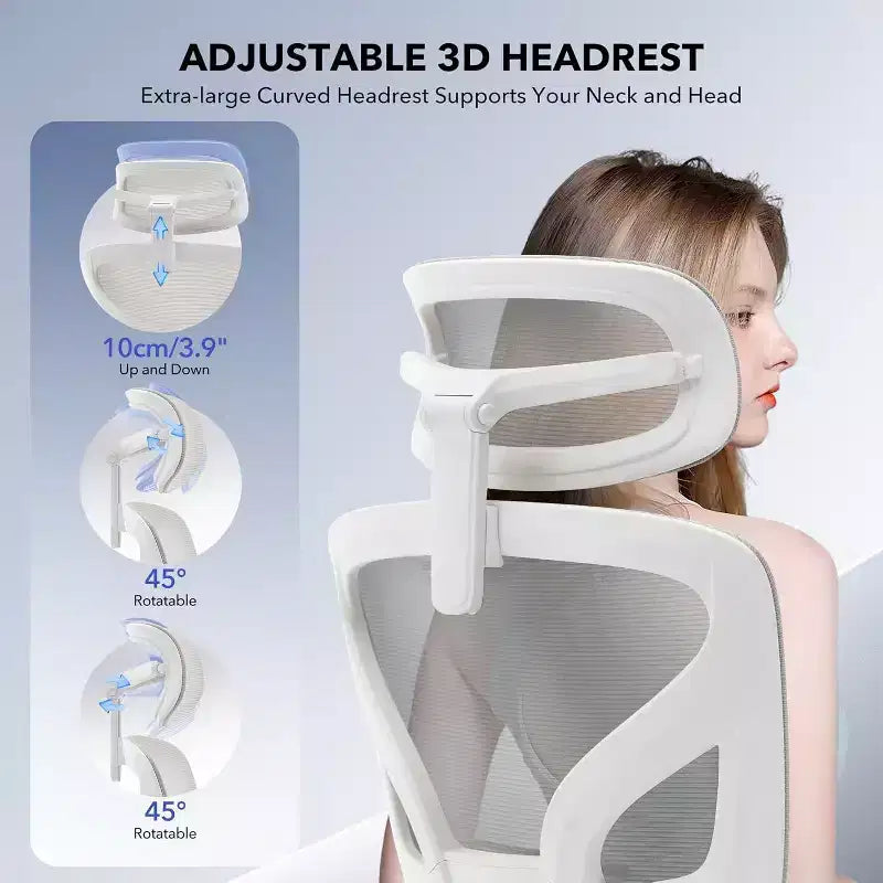 Silla de oficina ergonómica con soporte lumbar ajustable, silla de escritorio/gaming de respaldo alto con reposabrazos 3D, reposacabezas y ruedas giratorias, cómoda silla de malla