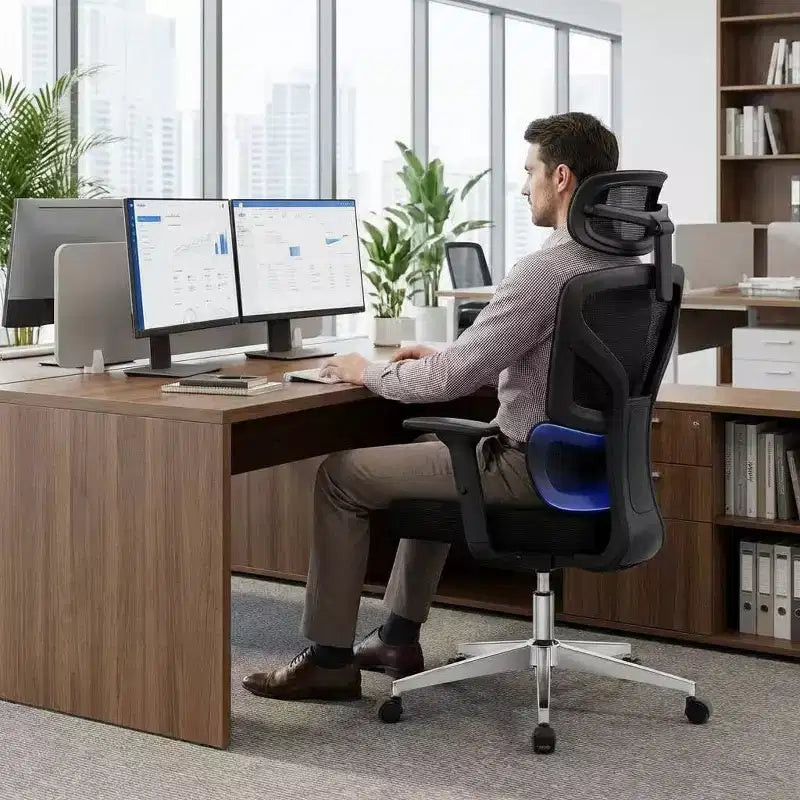 Silla de oficina ergonómica con soporte lumbar ajustable, silla de escritorio/gaming de respaldo alto con reposabrazos 3D, reposacabezas y ruedas giratorias, cómoda silla de malla