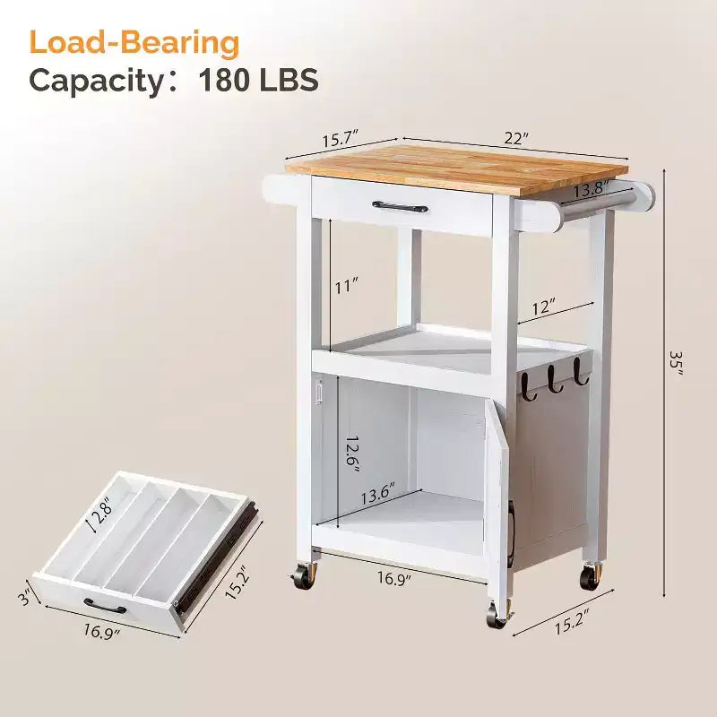Carrito de cocina rodante con armario de almacenamiento y cajón, isla de cocina compacta con ruedas giratorias