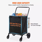 Carro de Compras Plegable con Forro Impermeable, Cestas Dobles y Ruedas Giratorias de 360°, Capacidad de 210 lb