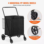 Carro de Compras Plegable con Forro Impermeable, Cestas Dobles y Ruedas Giratorias de 360°, Capacidad de 210 lb