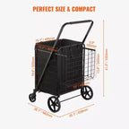 Carro de Compras Plegable con Forro Impermeable, Cestas Dobles y Ruedas Giratorias de 360°, Capacidad de 210 lb
