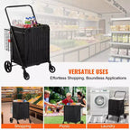 Carro de Compras Plegable con Forro Impermeable, Cestas Dobles y Ruedas Giratorias de 360°, Capacidad de 210 lb