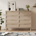 8-Drawer Rattan Dresser Chest,Mid-Century Modern Storage Cabinet with Handles, Large Tabletop for Bedroom, Living Room, Hallway Organization