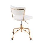 Sillón de oficina Tania con estructura de metal dorado y tapizado de terciopelo crema