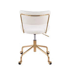 Sillón de oficina Tania con estructura de metal dorado y tapizado de terciopelo crema