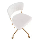 Sillón de oficina Tania con estructura de metal dorado y tapizado de terciopelo crema